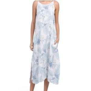 Lungo L’arno 100% Linen Sleeveless Midi Dress Floral A-Line Pockets S M